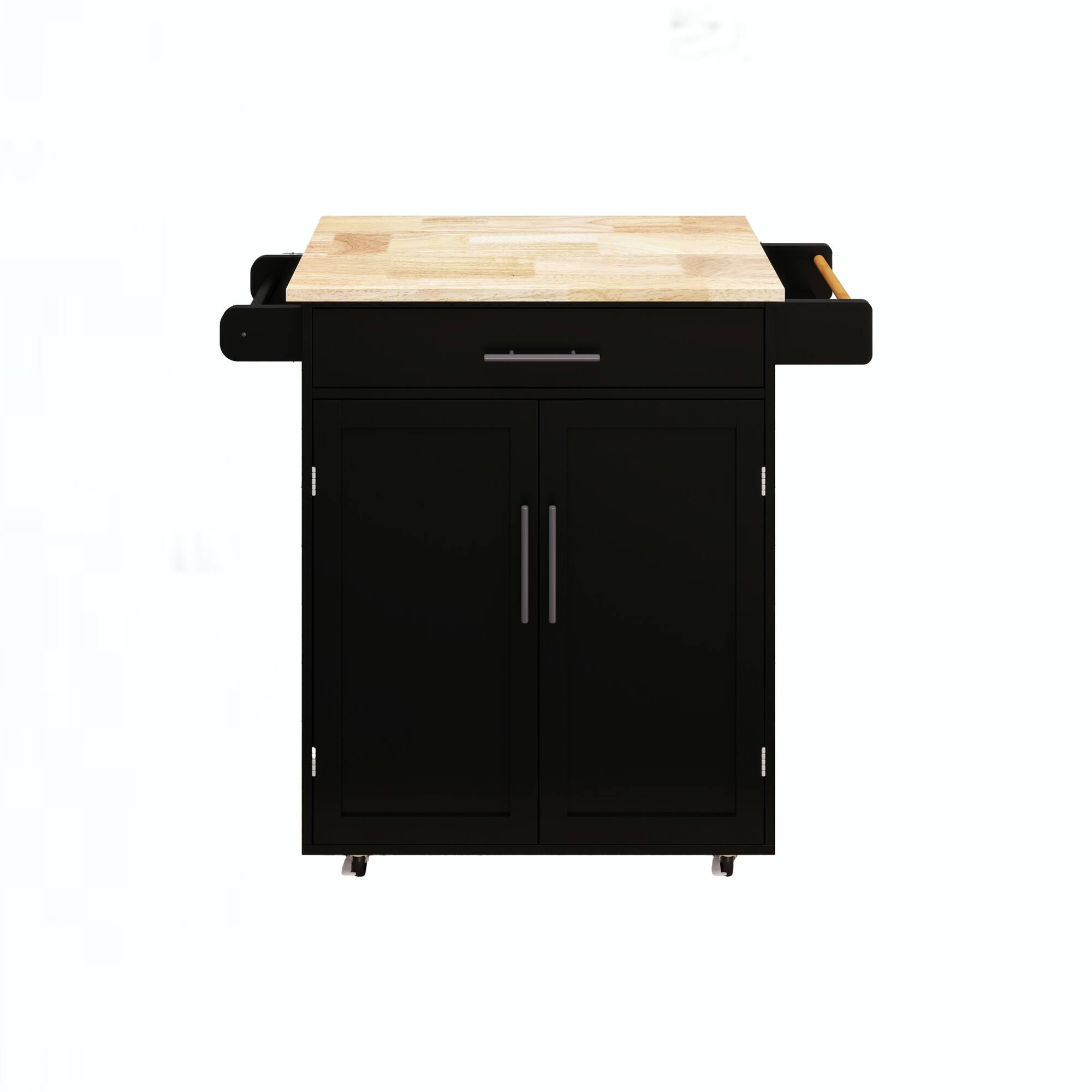 Alt View 8. ELEMENT ACE - Versatile Kitchen Island Cart with Adjustable Shelves, Drawer, Doors, Towel Rack, and Seasoning Rack - Black.