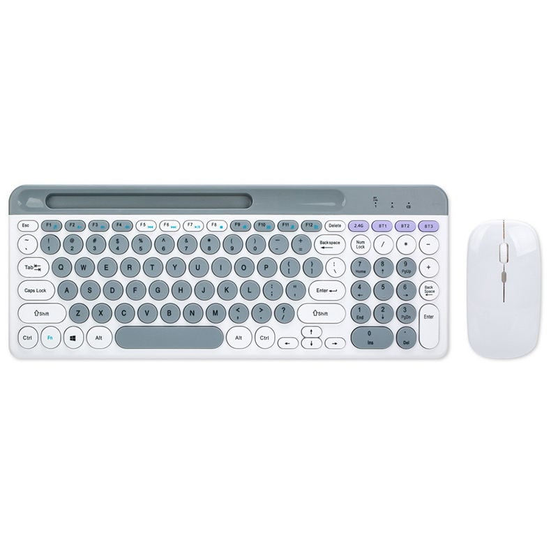 Cluzine - Dual-Mode Wireless Bluetooth Keyboard and Mouse Combo, Retro Round Keycaps, Keyboard Mouse Set for Girls, Home & Office - Black