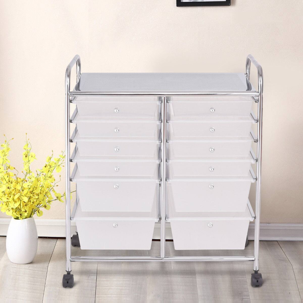Alt View 7. Sugift - 12 Storage Drawer Organizer Bins Rolling Cart - White.