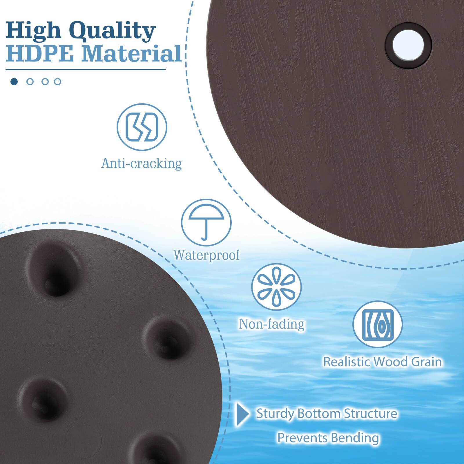 High Quality HDPE Material  
- Anti-cracking  
- Waterproof  
- Non-fading  
- Realistic Wood Grain  
- Sturdy Bottom Structure  
- Prevents Bending