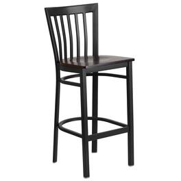 Emma + Oliver - School House Back Metal Restaurant Dining Barstool - Walnut Wood Seat/Black Metal Frame