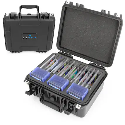Front. CASEMATIX - Graded Card Storage Box With 15 Card Holders To Separate SGC BGS PSA Sports Trading Cards - Top loader Card Storage Case.