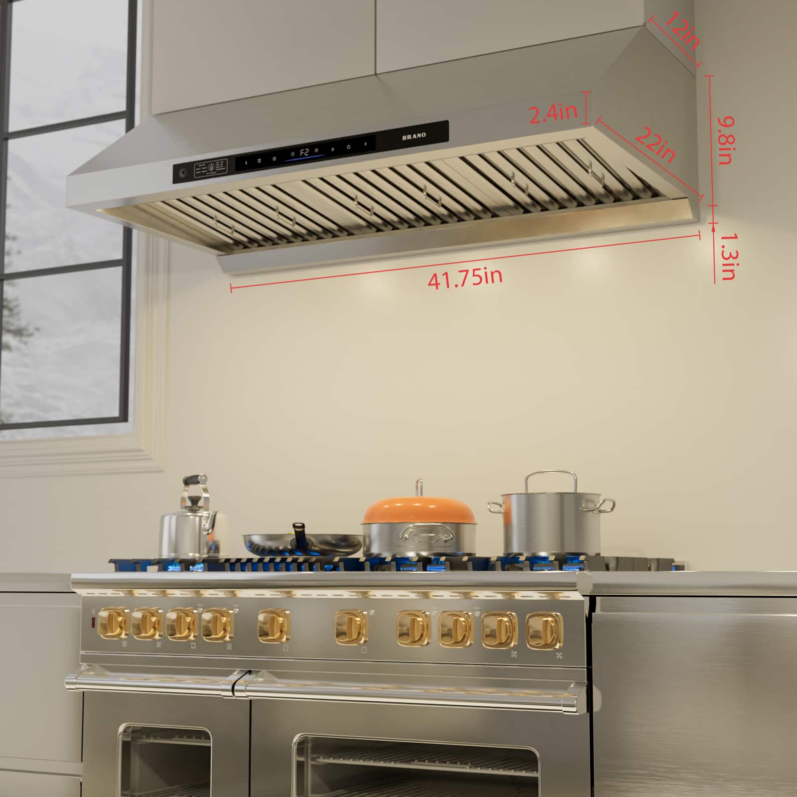 Brano - 42 inches - Externally Vented - Wall Range Hood - Silver