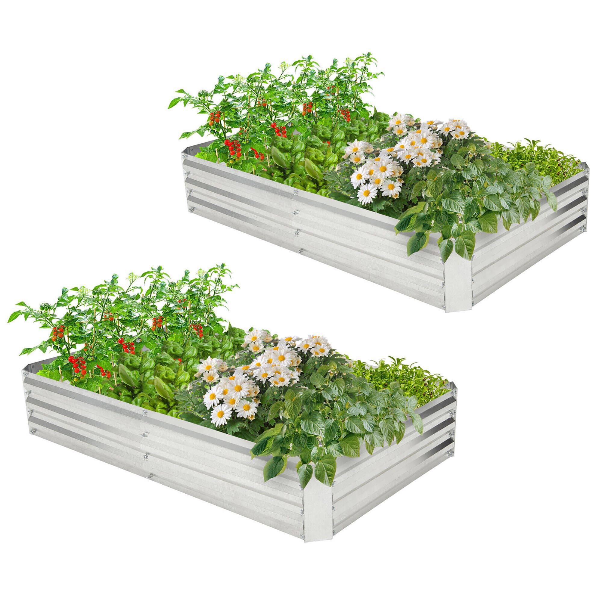 Front. Gymax - Gymax 2PCS Galvanized Raised Garden Bed Elevated Rectangle Plant Box 6 x 3 x 1FT - Silver.
