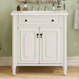 Boyel Living - 31 Inch Vintage Bathroom Vanity with Sink Rustic Cabinet Soft Close Doors Adjustable Shelf - White