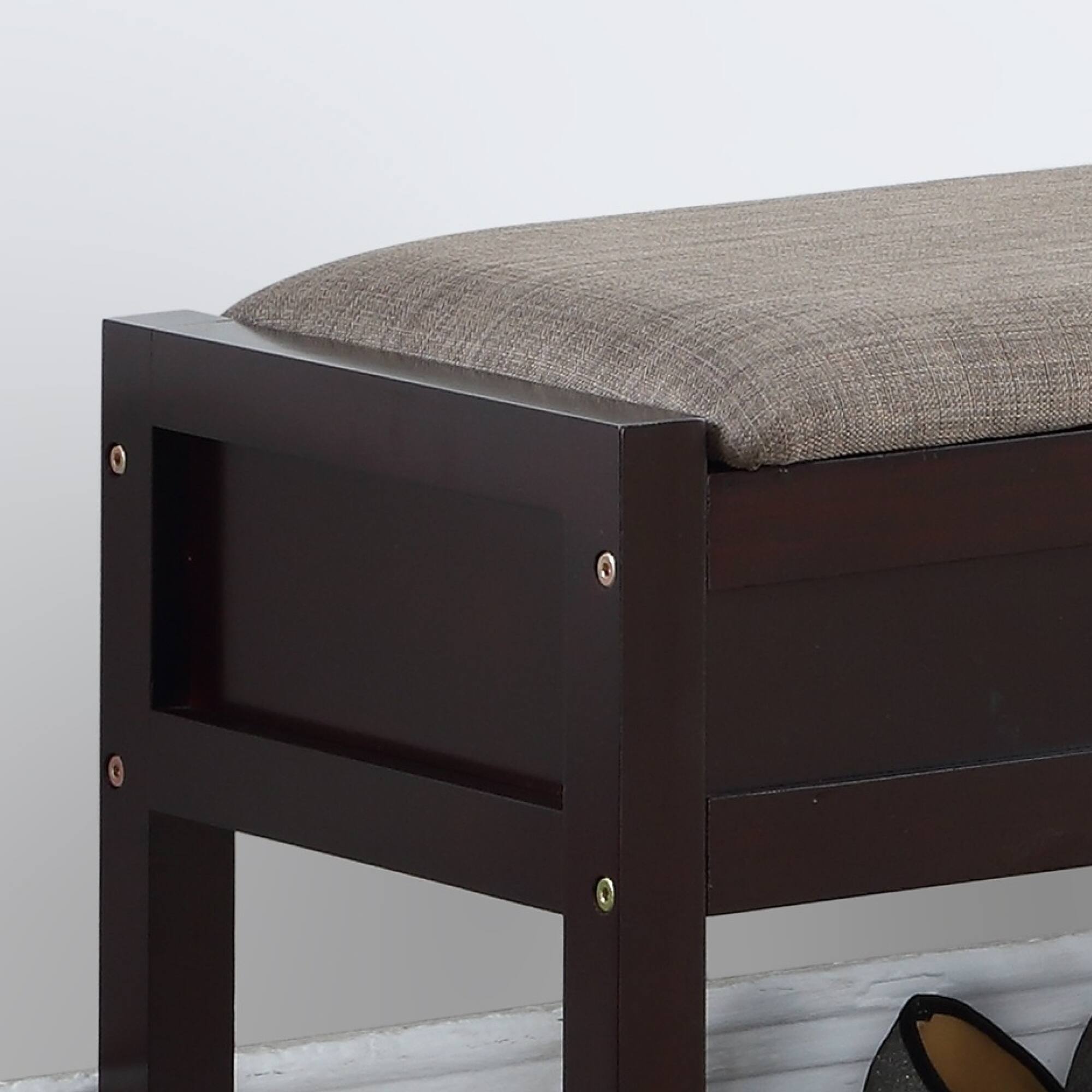 Left. GOODSILO - Entryway Seating Bench with Lift-Top Shoe Storage and Slatted Shelf in Espresso Finish - Espresso.