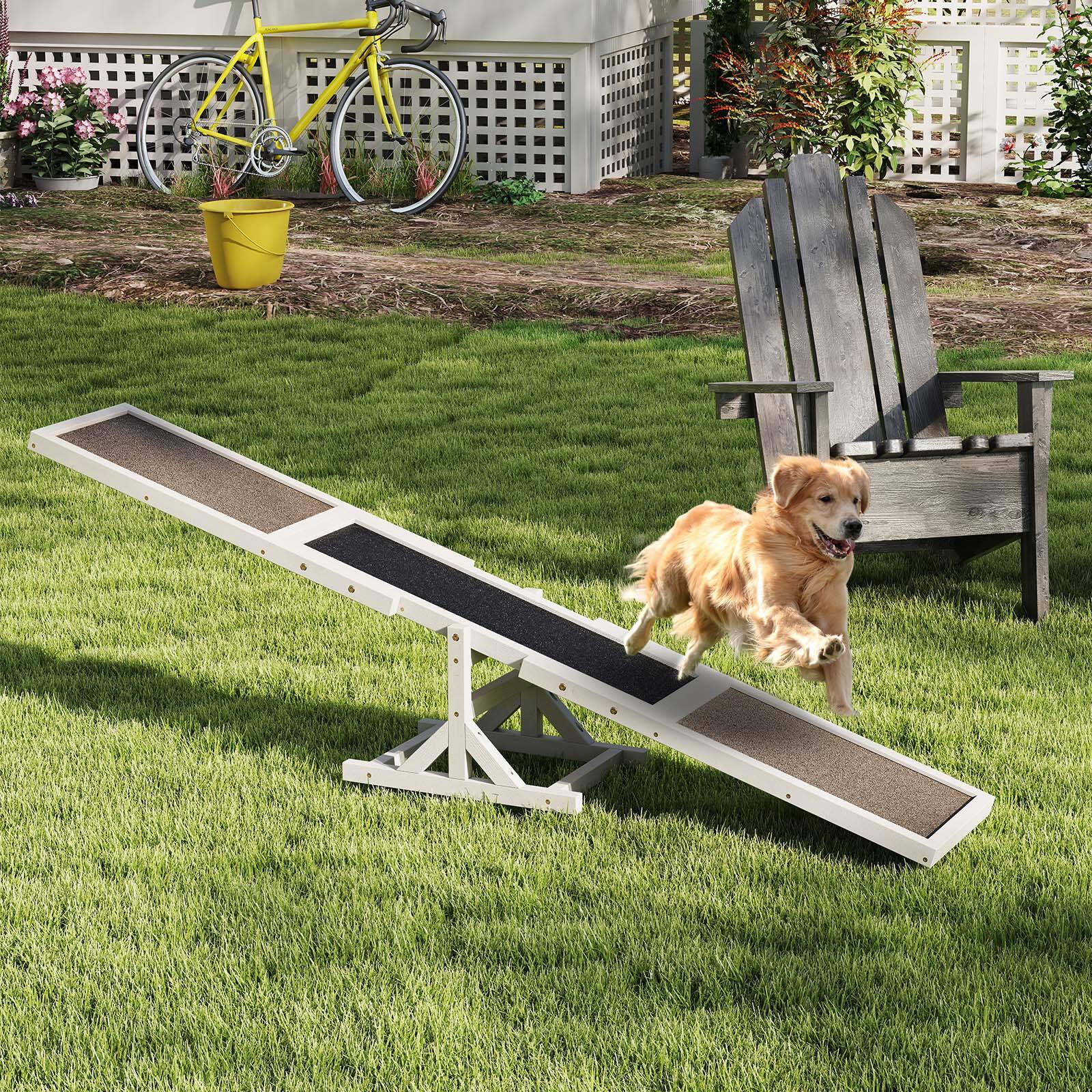 Alt View 1. Gymax - Gymax Wooden Dog Agility Seesaw Dog Exercise & Play Set Outdoor Run Game Toy White - White.