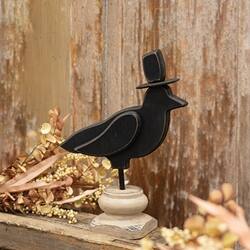 Angle. BreeBe - Carved Crow w/Top Hat on Base - Black, Ivory.