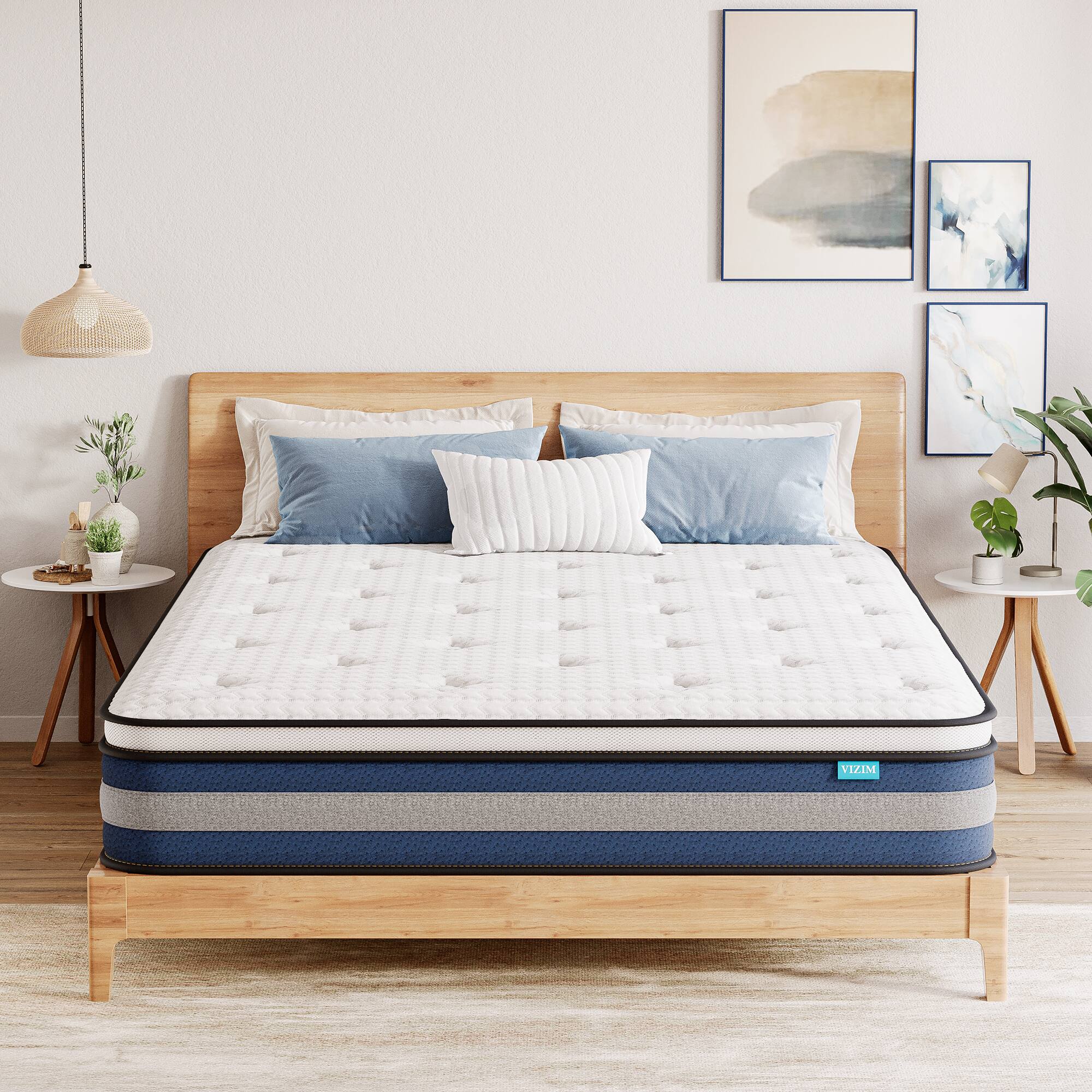 Bestier - 12" Medium Firm Hybrid Comfort Memory Foam Mattressfor Pressure Relief - White & Blue & Black