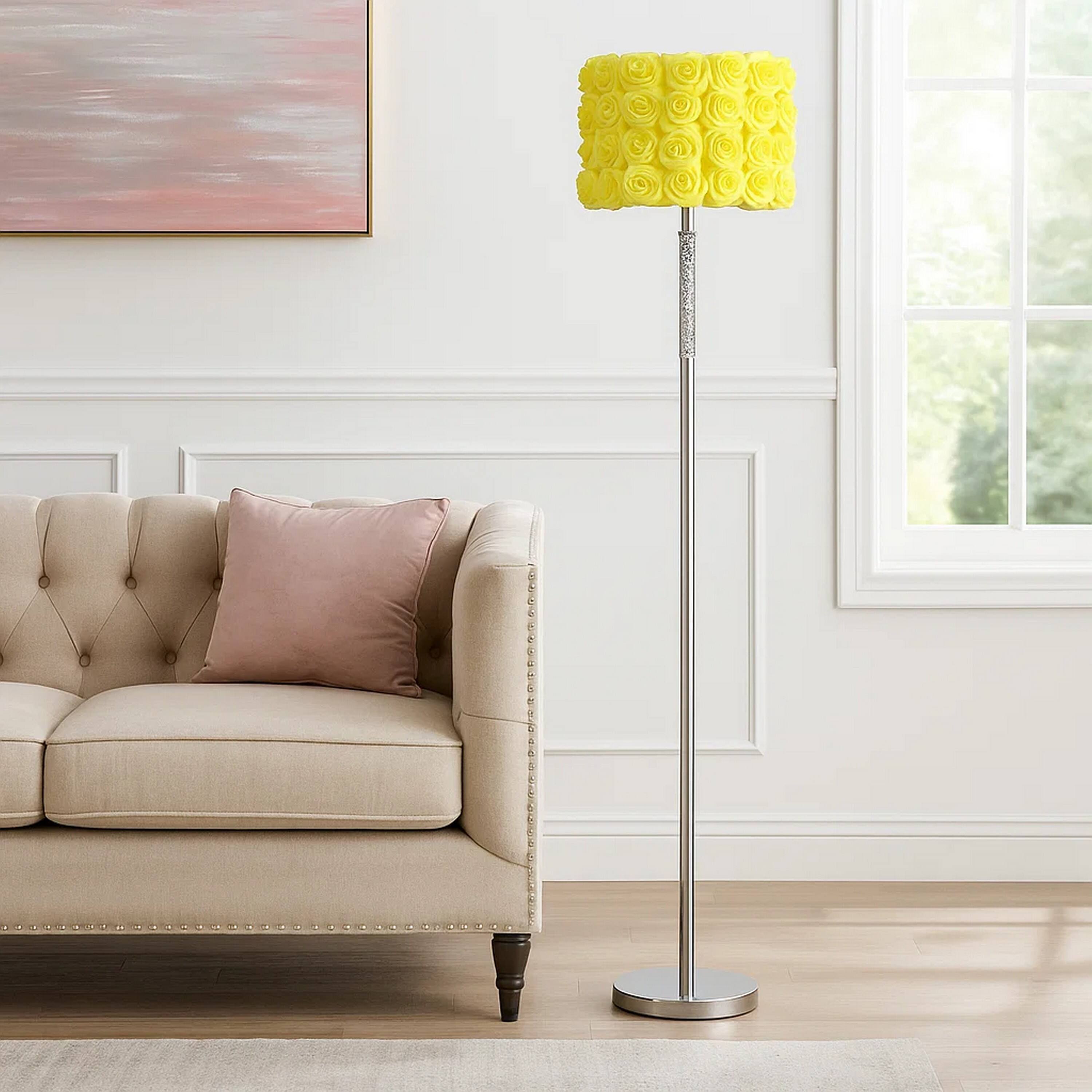 Alt View 3. Manhattan Lane - Finn 63 Inch Glamorous Floor Lamp, Rose Accent Shade, 100W.