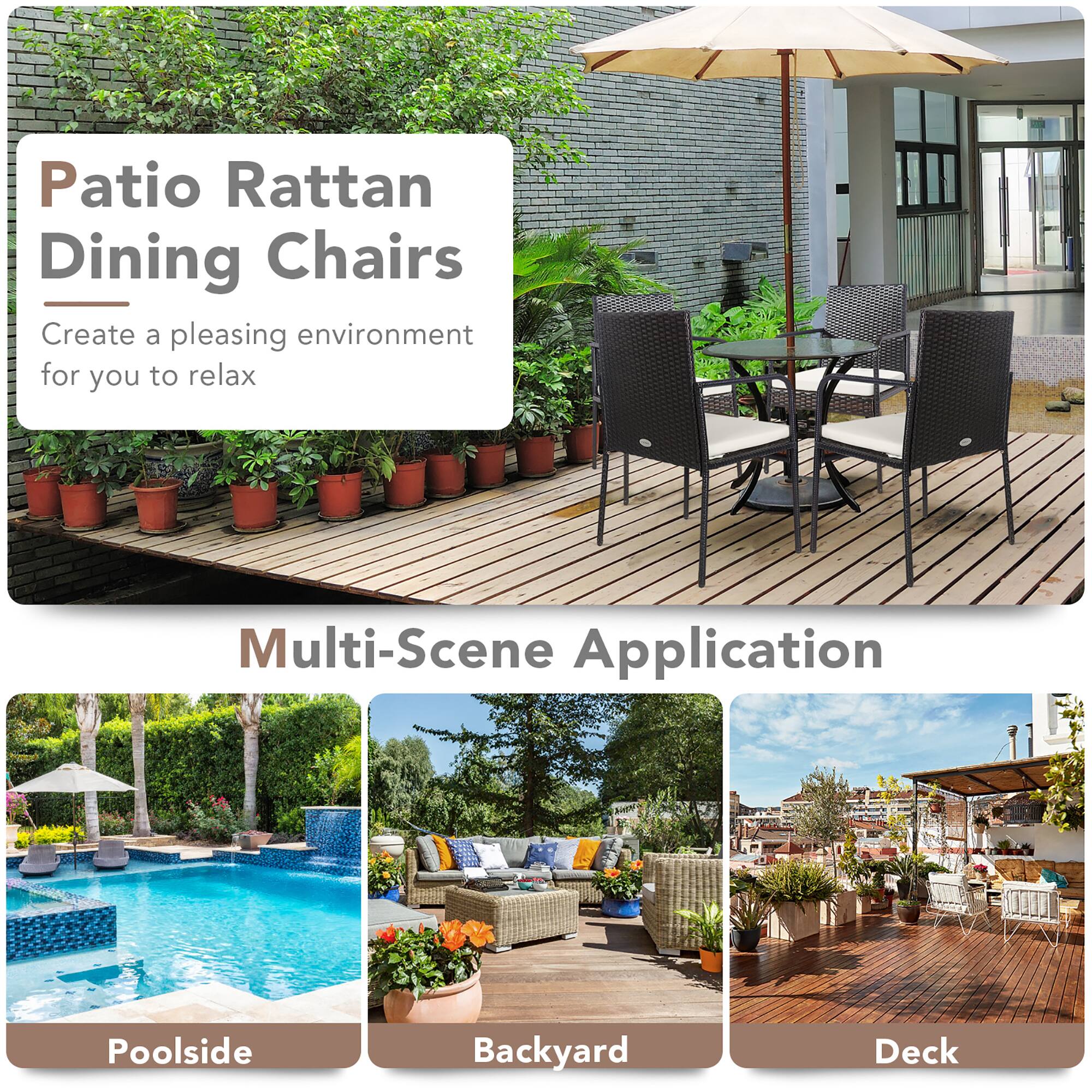 Patio Rattan Dining Chairs  
Create a pleasing environment for you to relax  

Multi-Scene Application  
Poolside  
Backyard  
Deck