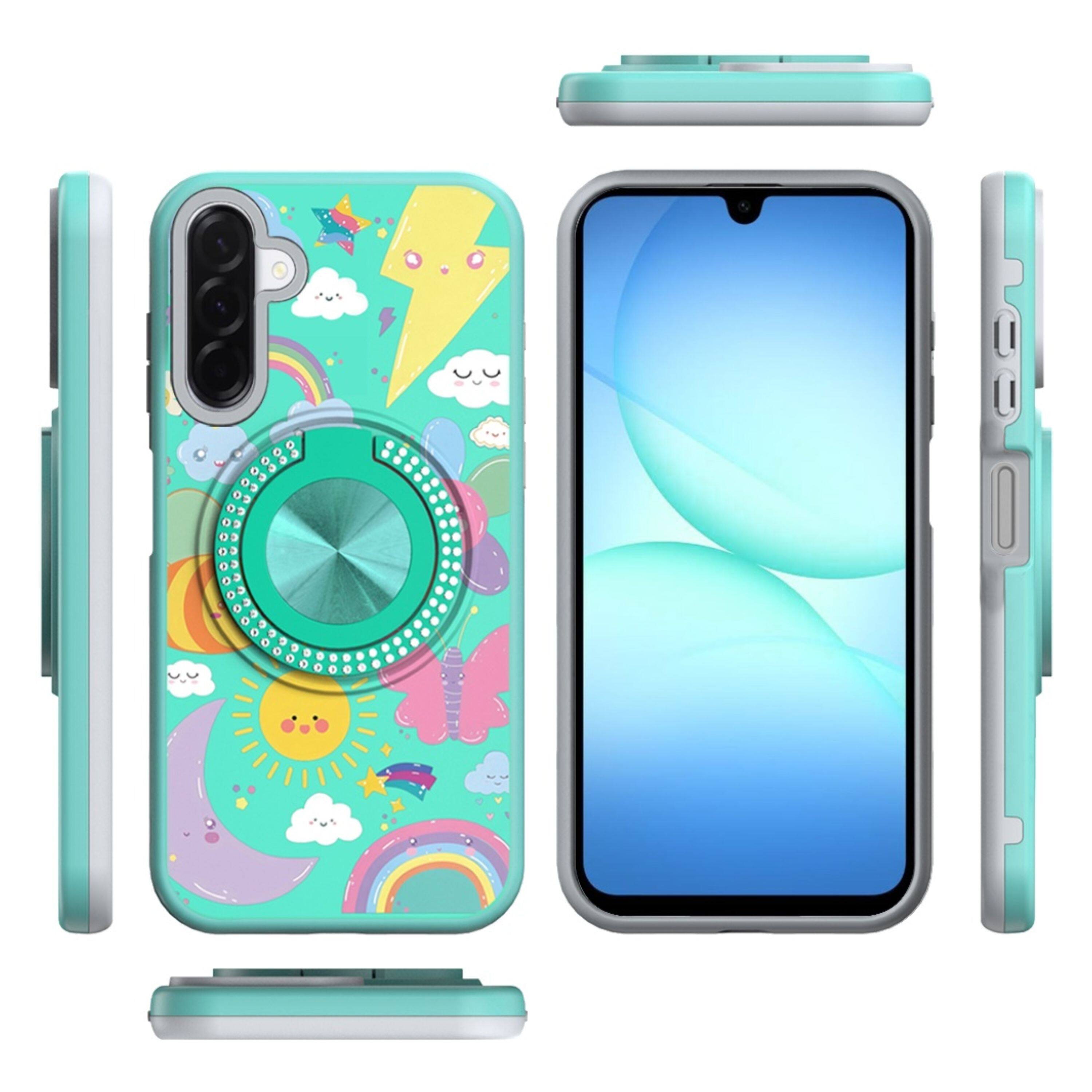 Left. Kitcheniva - Printed Design Case With 360 Rotating Stand Tempered Glass For Samsung Galaxy A17 5G Sun Rainbows - Multicolor.