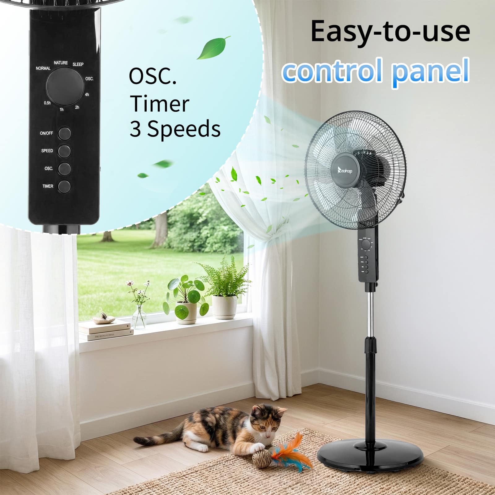 Winado 16 Inch 120° Oscillating Pedestal Fan–3 Speeds High