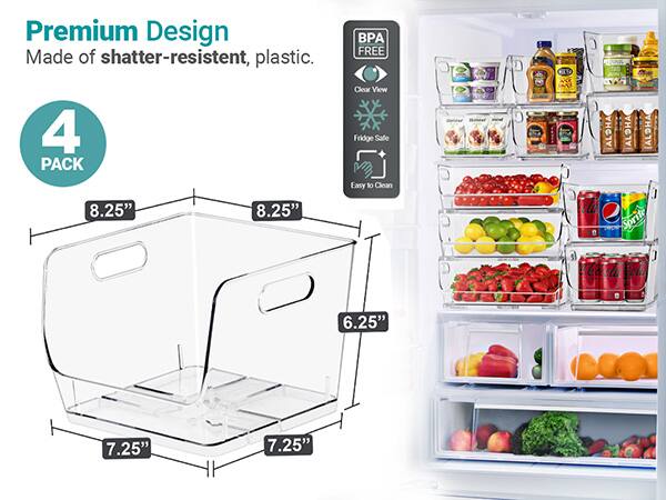 Premium Design Made of shatter-resistant, plastic. 4 PACK 8.25" 8.25" BPA FREE Clear View Fridge Safe Easy to Clean