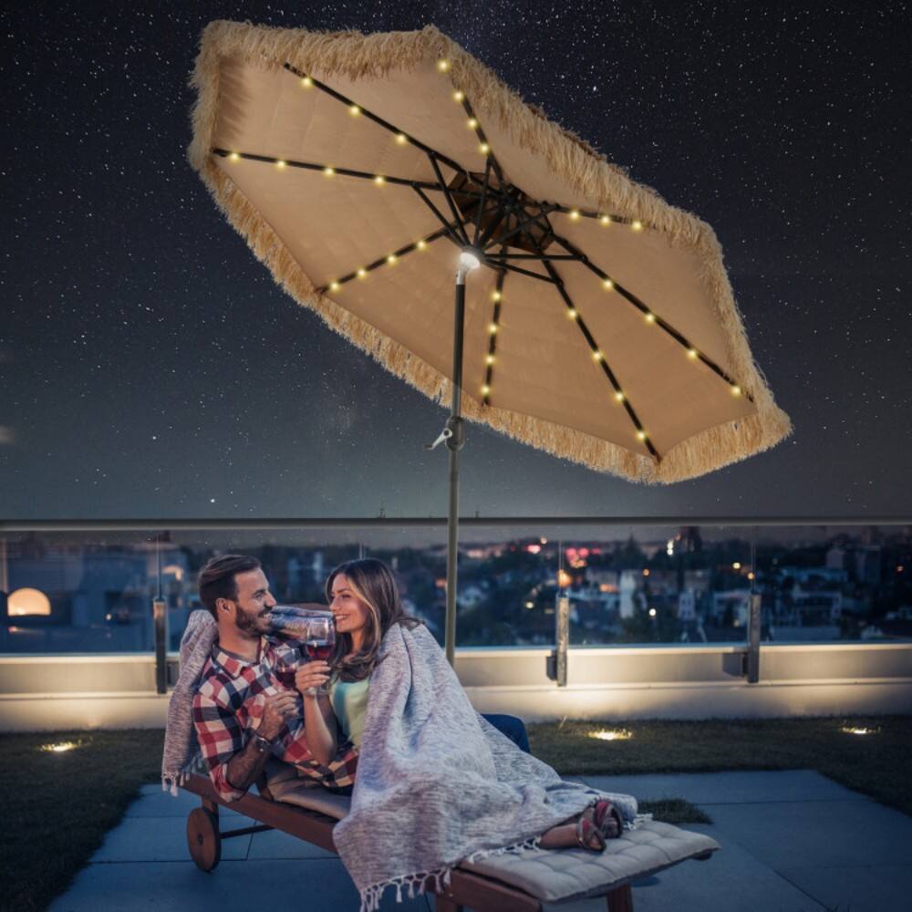 Alt View 4. Mondawe - 9 Feet Solar Powered Thatched Tiki Patio Umbrella with Led Lights - Natural.