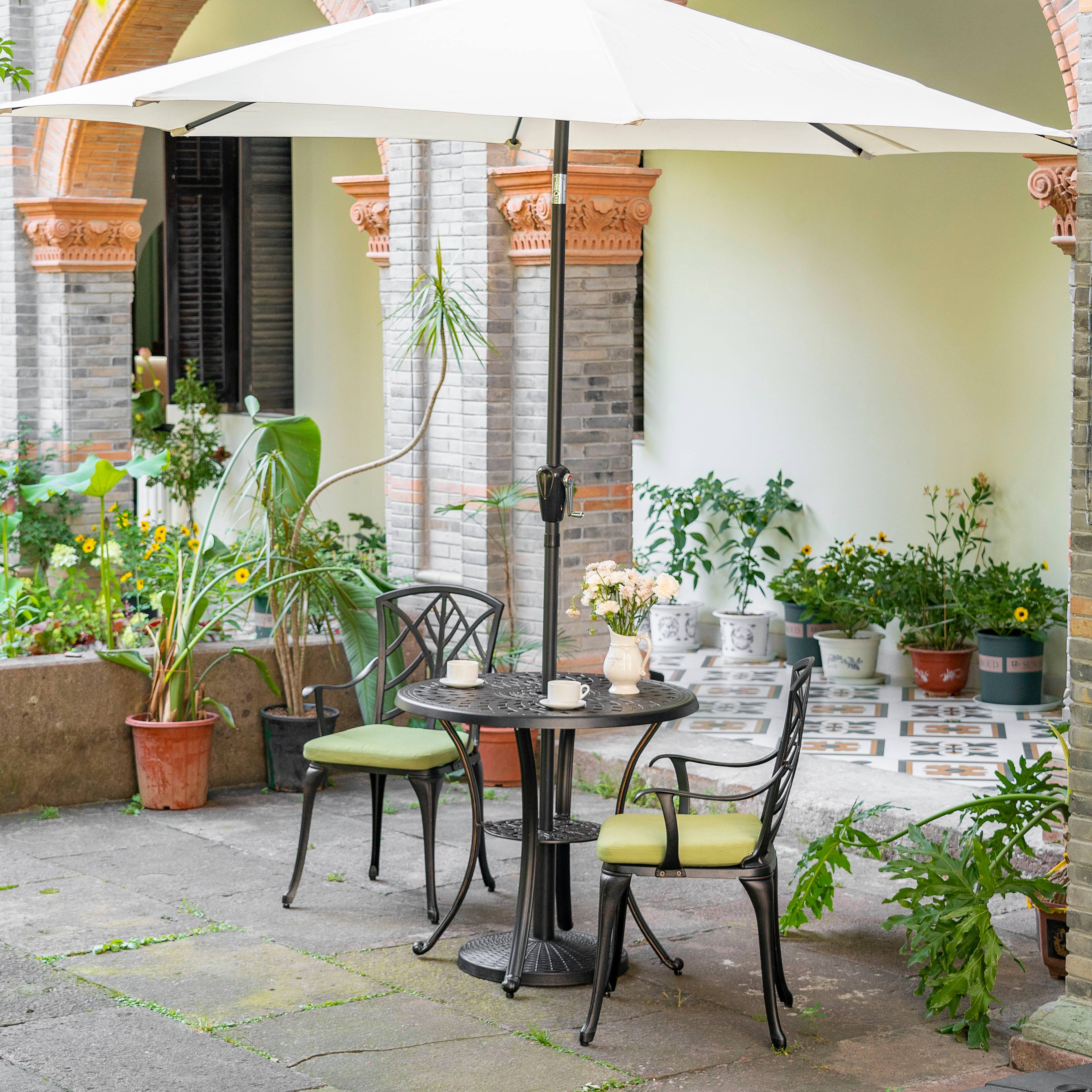 Alt View 5. Nuu Garden - Outdoor 10' Round Beige Patio Vented Umbrella, Crank, Push Button Tilt - Beige.
