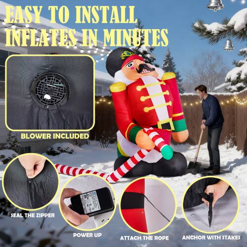 EASY TO INSTALL INFLATES IN MINUTES  
BLOWER INCLUDED  
SEAL THE ZIPPER  
POWER UP  
ATTACH THE ROPE  
ANCHOR WITH STAKES