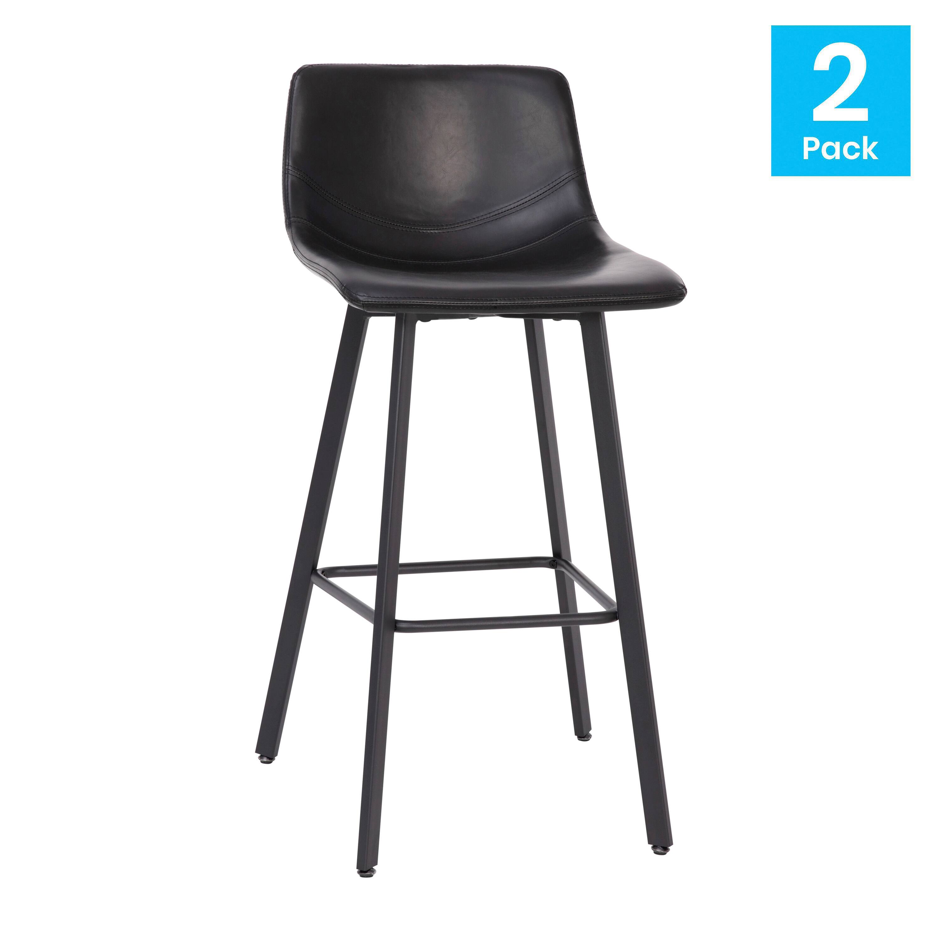 Angle. Flash Furniture - Caleb Modern Armless 30 Inch Bar Height Commercial Grade Barstools with Footrests in Black LeatherSoft and Black Matte I - Black.
