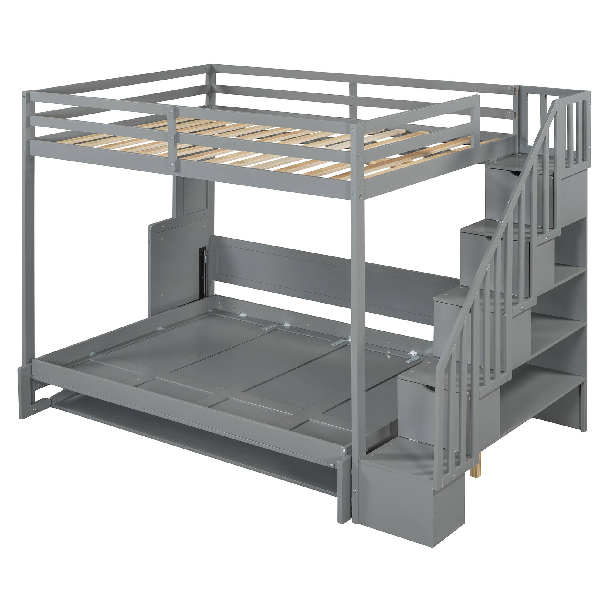 Alt View 9. Tiramisubest - Full Over Full Murphy Bed with Hydraulic Lift, Desk & Storage, Gray - Gray.