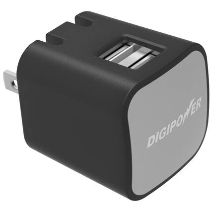 Front. Digipower - InstaSense 2.4-Amp Dual-USB Wall Charger - Black.