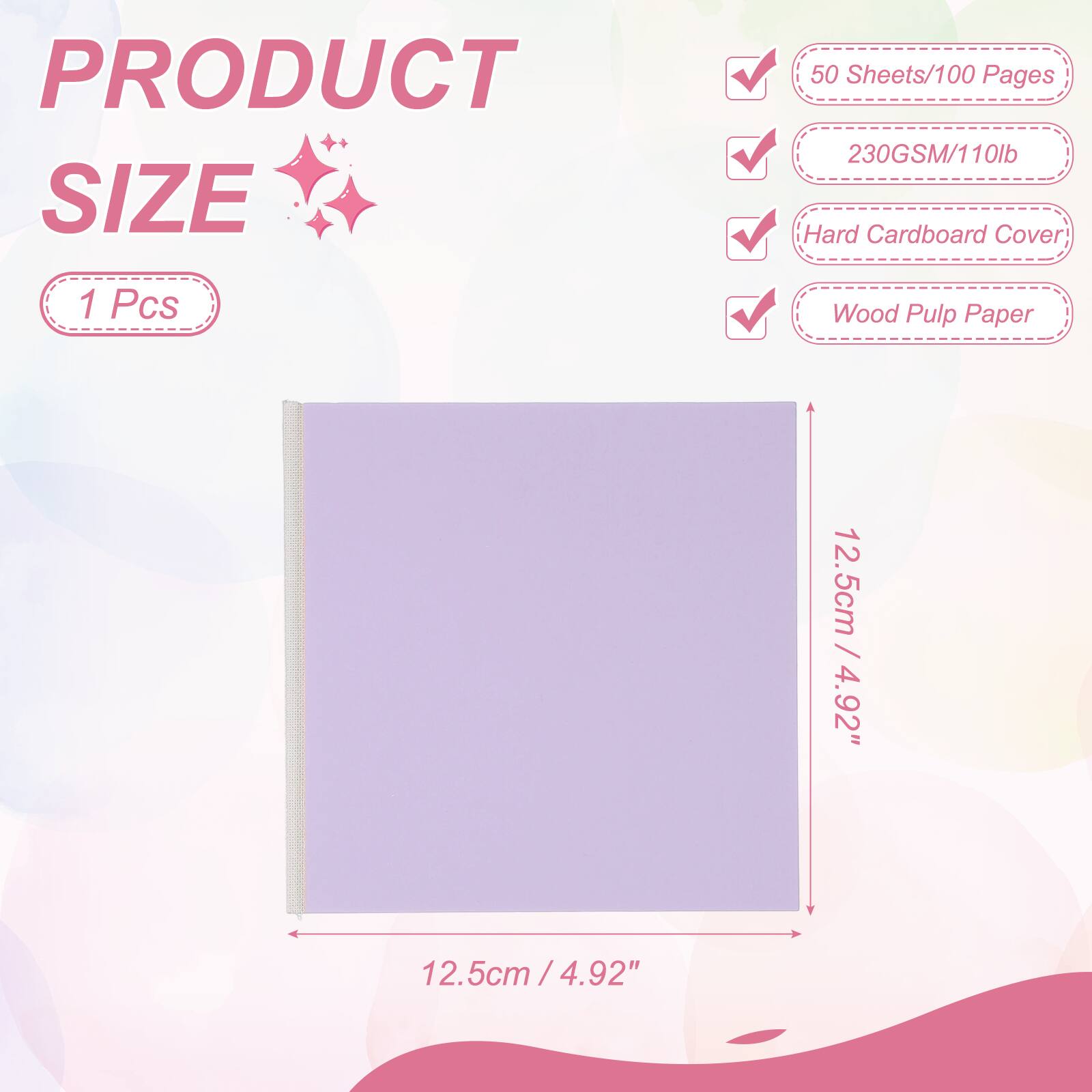 PRODUCT SIZE

1 Pcs

50 Sheets/100 Pages

230GSM/110lb

Hard Cardboard Cover

Wood Pulp Paper

12.5cm / 4.92"
