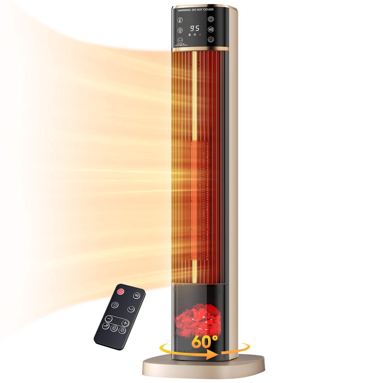 Sweetcrispy - 31.8" Electric Ceramic Tower Space Heater with Remote, 15H Timer and Thermostat, 60°Oscillation, Low Noise - Gold