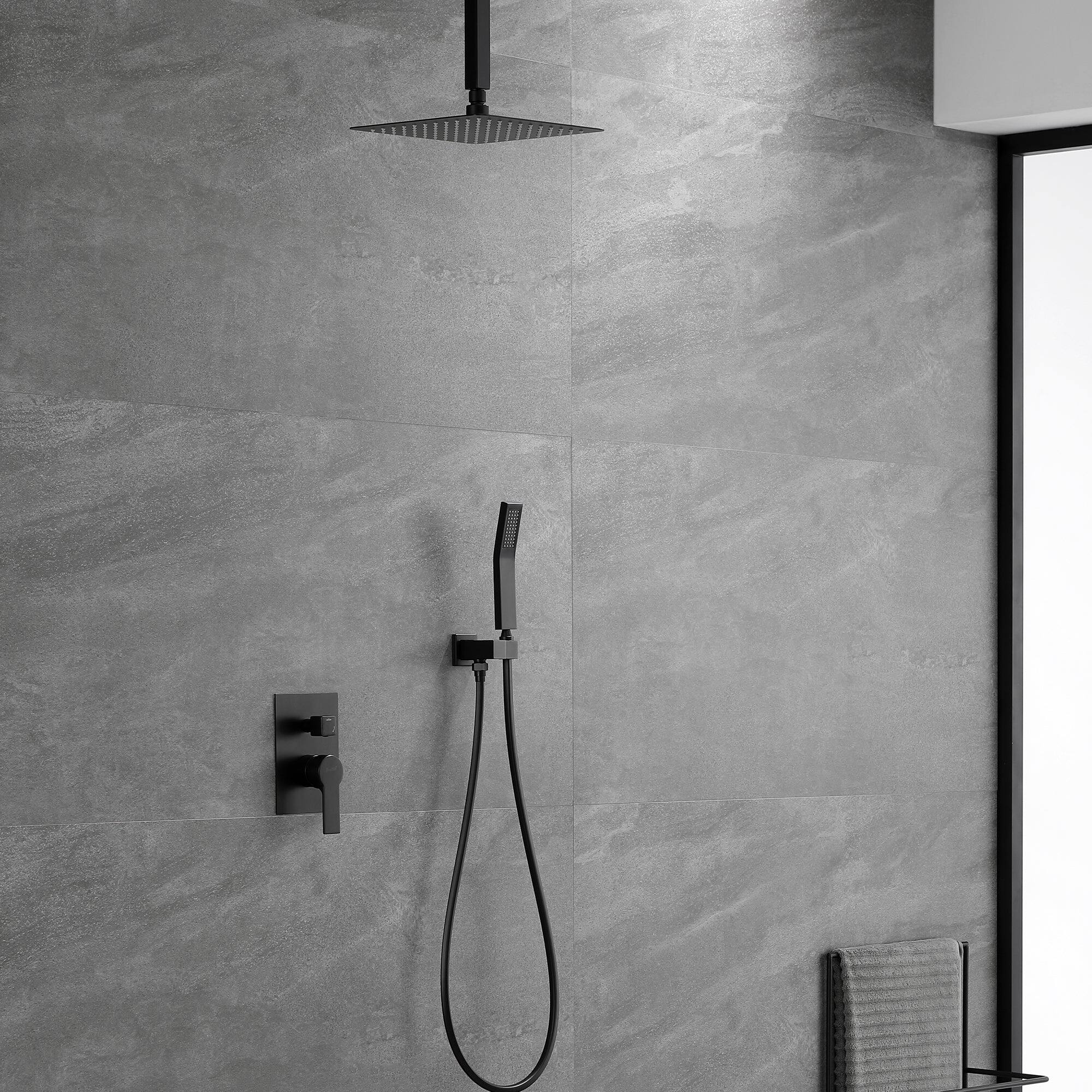 Alt View 4. Boyel Living - 1-Spray Patterns with 2.5 GPM 10 in. Ceiling Mount Dual Shower Heads with Pressure Balance Valve in Matte Black - Matte Black.