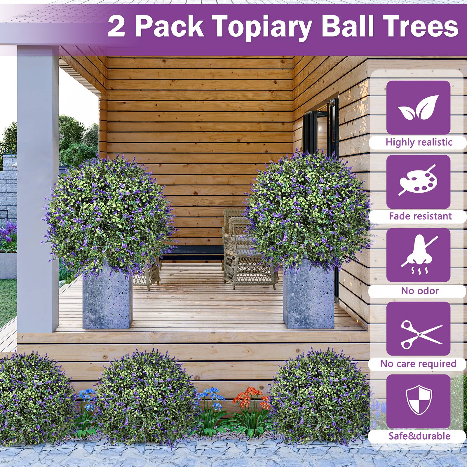 2 Pack Topiary Ball Trees

- Highly realistic
- Fade resistant
- No odor
- No care required
- Safe & durable