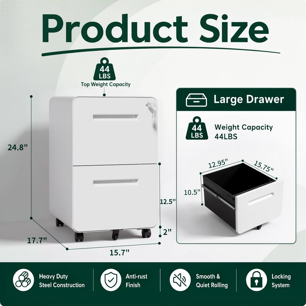 Product Size

44 LBS Top Weight Capacity

Large Drawer

24.8" x 12.5" x 17.7" x 15.7" x 2"

44 Weight Capacity LBS

12.95" x 15.75" x 10.5" x 12.5"

Heavy Duty Steel Construction

Anti-rust Finish

Smooth & Quiet Rolling

Locking System