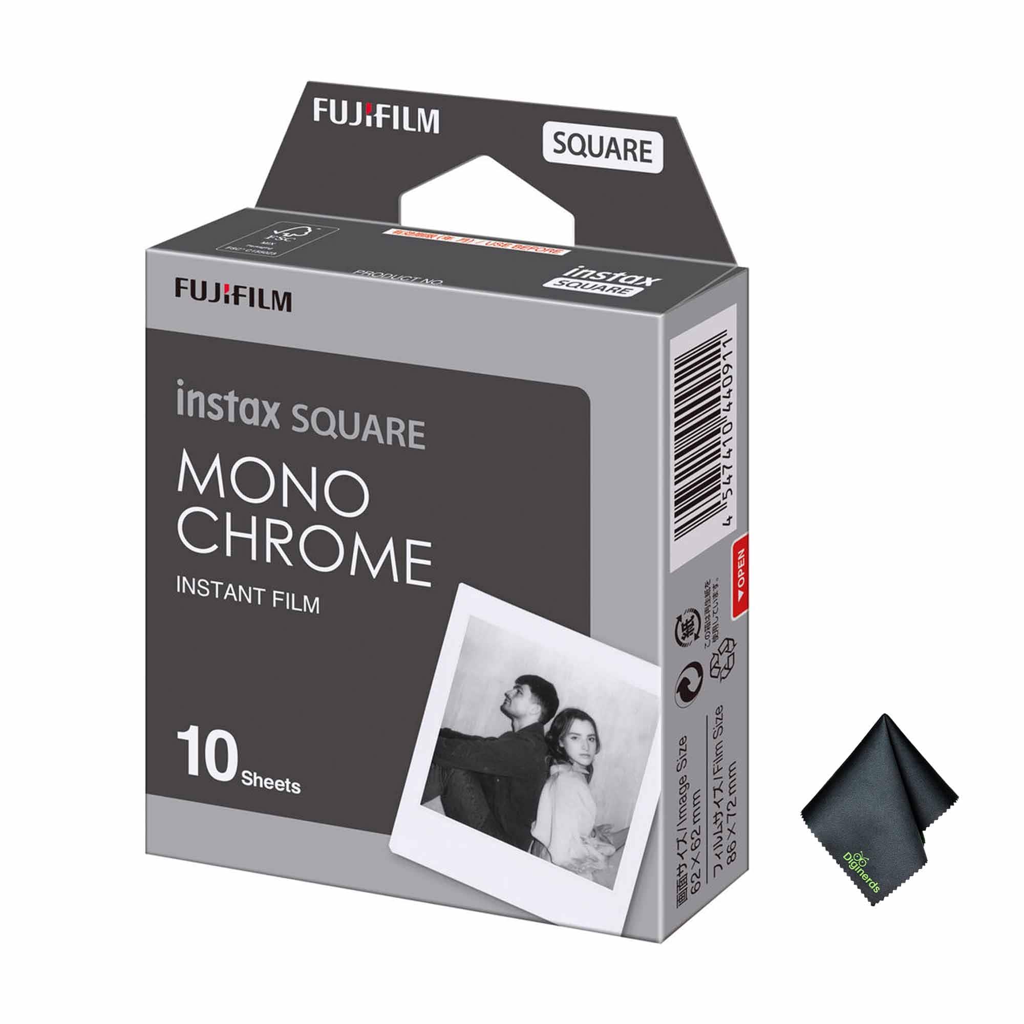 Fujifilm - INSTAX SQUARE Monochrome Instant Film (10 Exposures), Microfiber Cleaning Cloth, Bundle