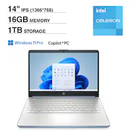 HP - 14 Everyday Value Laptop 14.0 HD HD Display (Intel Celeron N4500, 16GB DDR4, 1TB PCIe SSD, Win 11 Pro) - Sky Blue