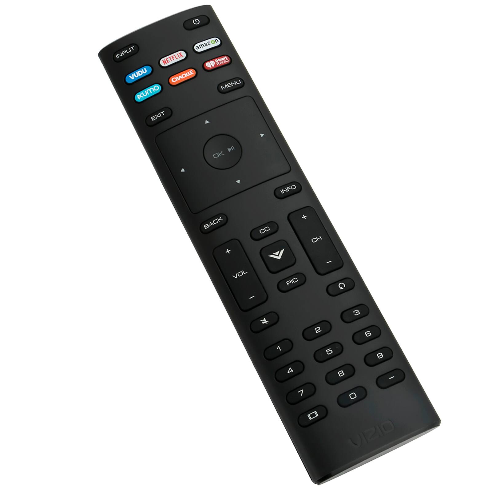amazon INPUT NETFLIX VUDU CRACKLE MENU XUMO EXIT OK INFO BACK CC + CH VOL - PIC - 2 1 4 2 5 8 3 6 9 - 7 0 VIZIO