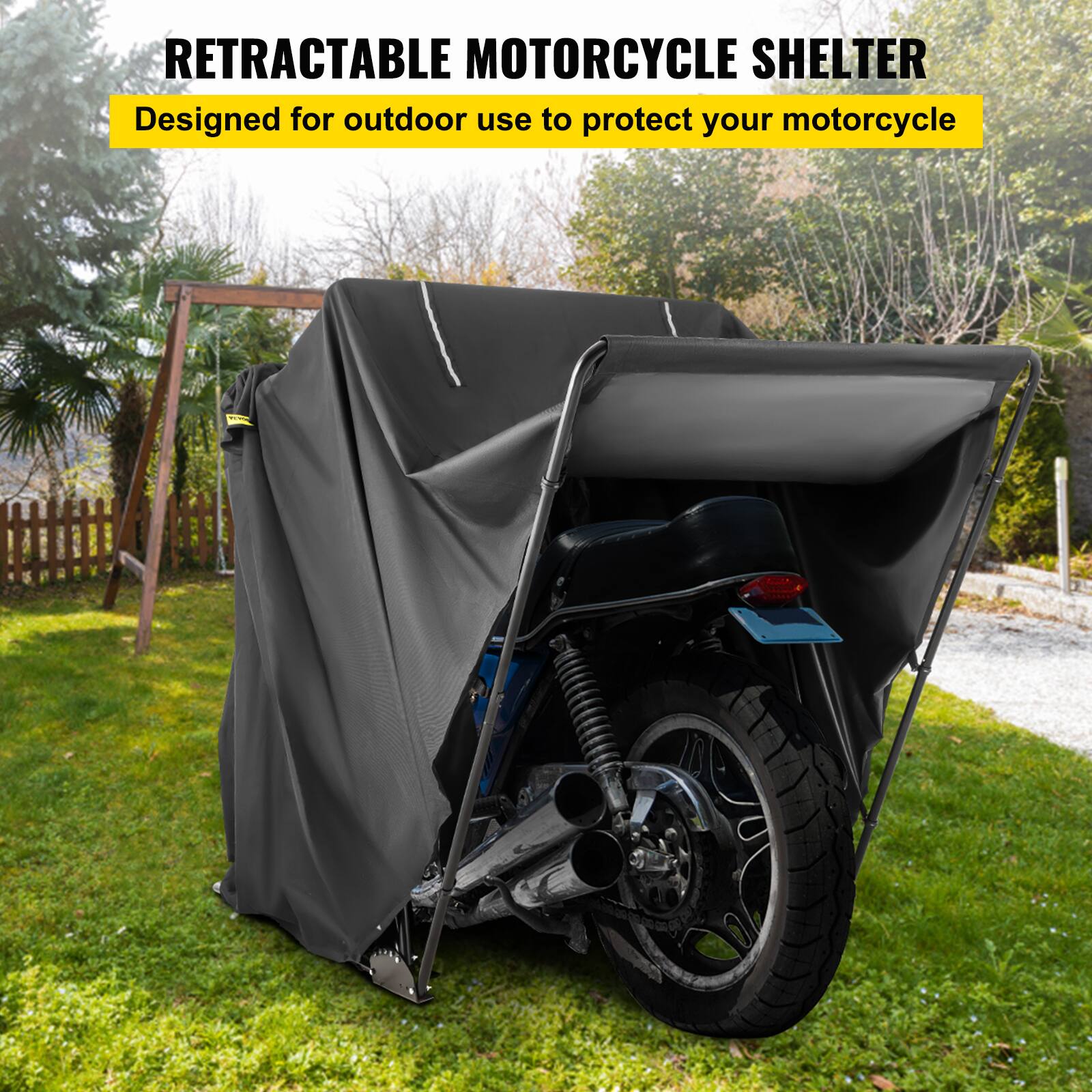 RETRACTABLE MOTORCYCLE SHELTER
Designed for outdoor use to protect your motorcycle