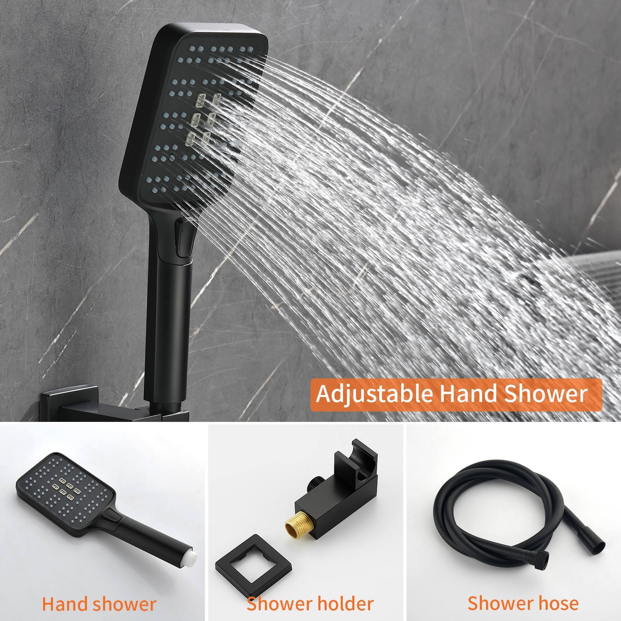 Adjustable Hand Shower

- Hand shower
- Shower holder
- Shower hose