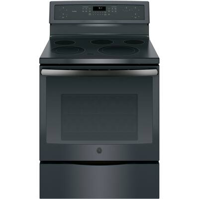 GE - 5.3 Cu. Ft. Freestanding Electric Convection Range - Black Slate