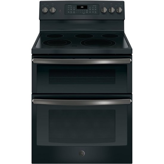 GE – 6.6 Cu. Ft. Self-Cleaning Freestanding Double Oven Electric Convection Range – Black Slate