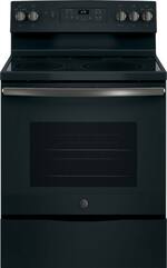 GE - 5.3 Cu. Ft. Self-Cleaning Freestanding Electric Convection Range - Black Slate - Front_Standard