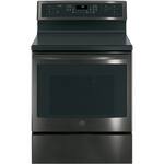 GE - 5.3 Cu. Ft. Freestanding Electric Induction Convection Range - Black stainless steel - Front_Standard