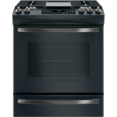 GE - 5.6 Cu. Ft. Slide-In Gas Convection Range - Black Slate