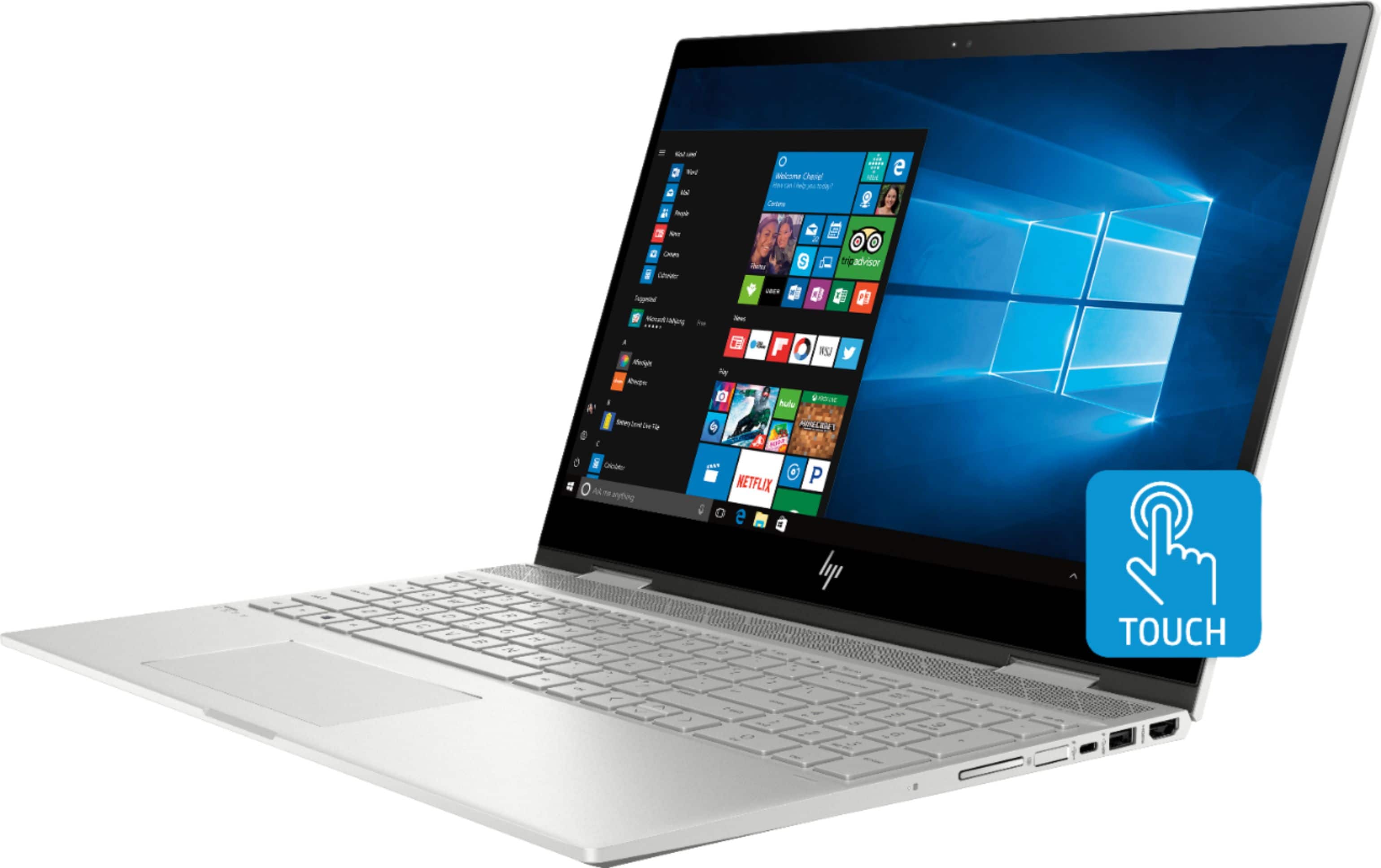 Left. HP - ENVY x360 2-in-1 15.6" Touch-Screen Laptop - Intel Core i7 - 12GB Memory - 256GB Solid State Drive - HP Finish In Natural Silver.