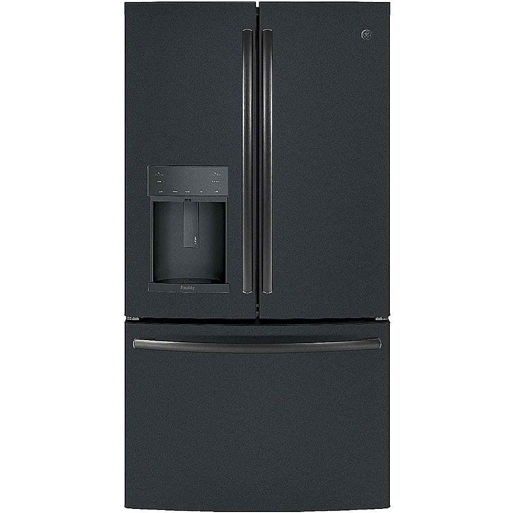 Front. GE Profile - 22.1 Cu. Ft. French Door Counter-Depth Refrigerator with Hands-Free AutoFill - Fingerprint resistant black slate.