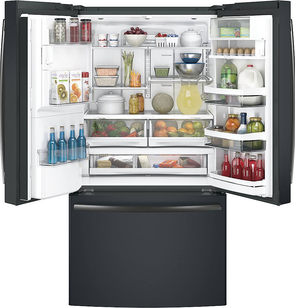Alt View 11. GE Profile - 22.1 Cu. Ft. French Door Counter-Depth Refrigerator with Hands-Free AutoFill - Fingerprint resistant black slate.