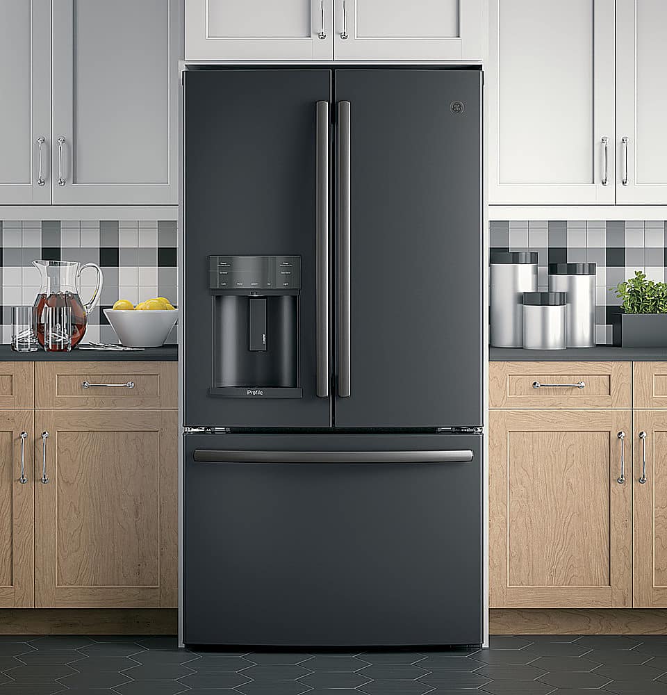 Alt View 16. GE Profile - 22.1 Cu. Ft. French Door Counter-Depth Refrigerator with Hands-Free AutoFill - Fingerprint resistant black slate.