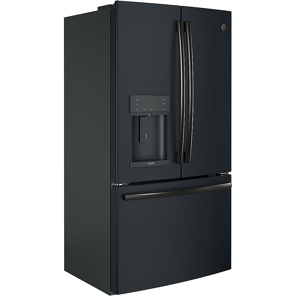 Left View: GE Profile - 22.1 Cu. Ft. French Door Counter-Depth Refrigerator with Hands-Free AutoFill - Black slate