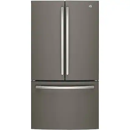Front. GE - 27.0 Cu. Ft. French Door Refrigerator with Internal Water Dispenser - Slate.