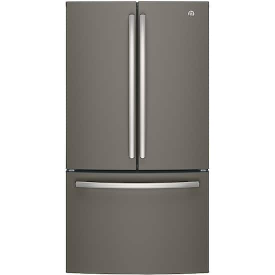 Front. GE - 27.0 Cu. Ft. French Door Refrigerator with Internal Water Dispenser - Slate.