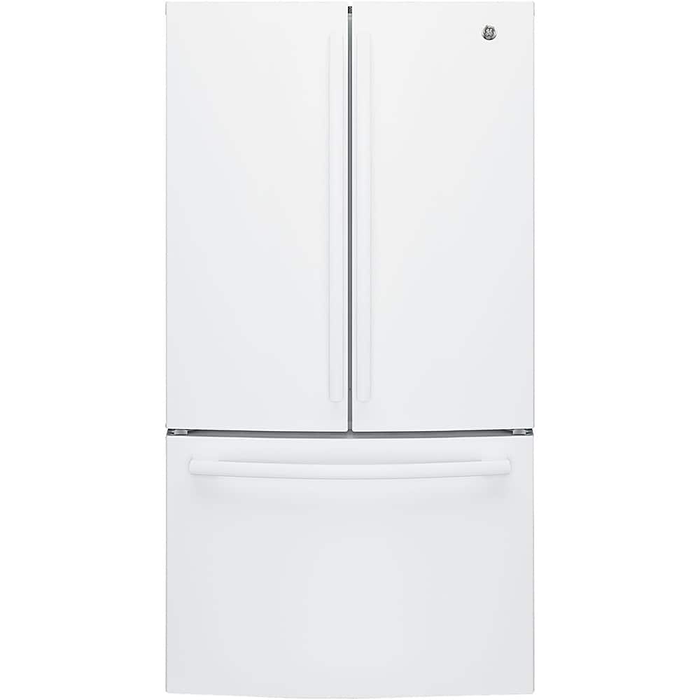 Front. GE - 27.0 Cu. Ft. French Door Refrigerator with Internal Water Dispenser - High Gloss White.