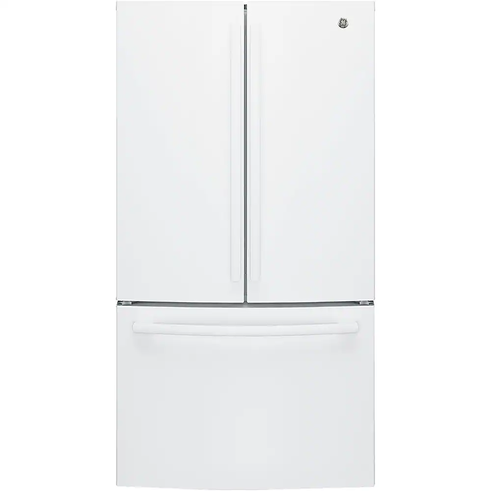 Front. GE - 27.0 Cu. Ft. French Door Refrigerator with Internal Water Dispenser - High Gloss White.