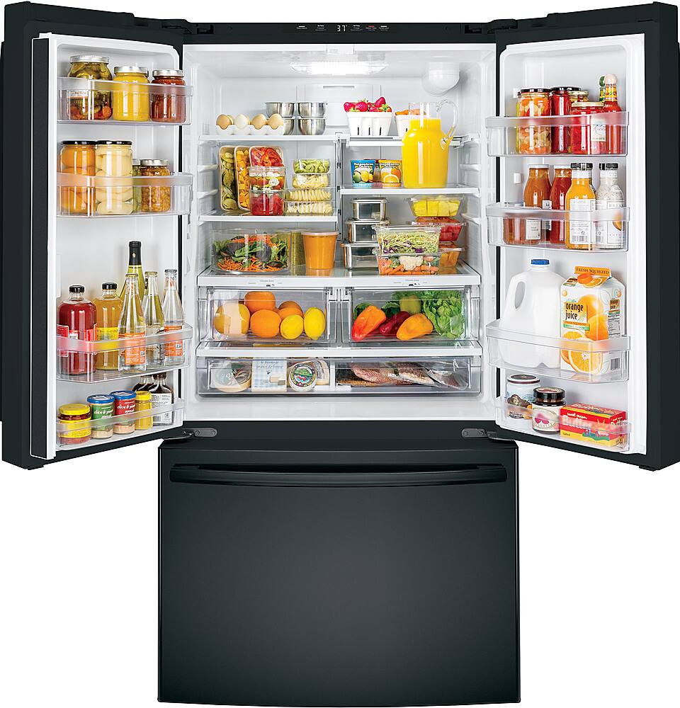 Alt View 11. GE - 27.0 Cu. Ft. French Door Refrigerator with Internal Water Dispenser - High Gloss Black.