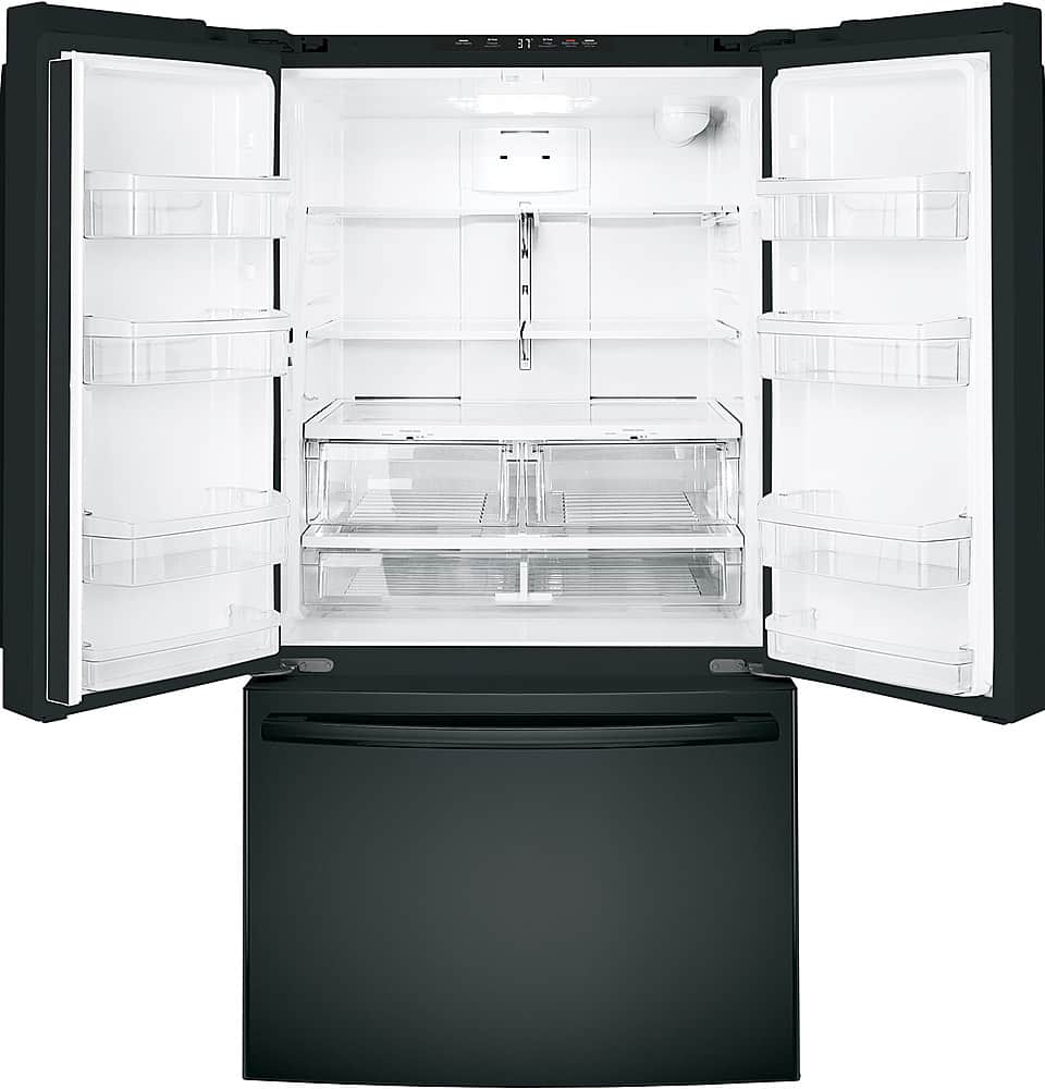 Alt View 12. GE - 27.0 Cu. Ft. French Door Refrigerator with Internal Water Dispenser - High Gloss Black.